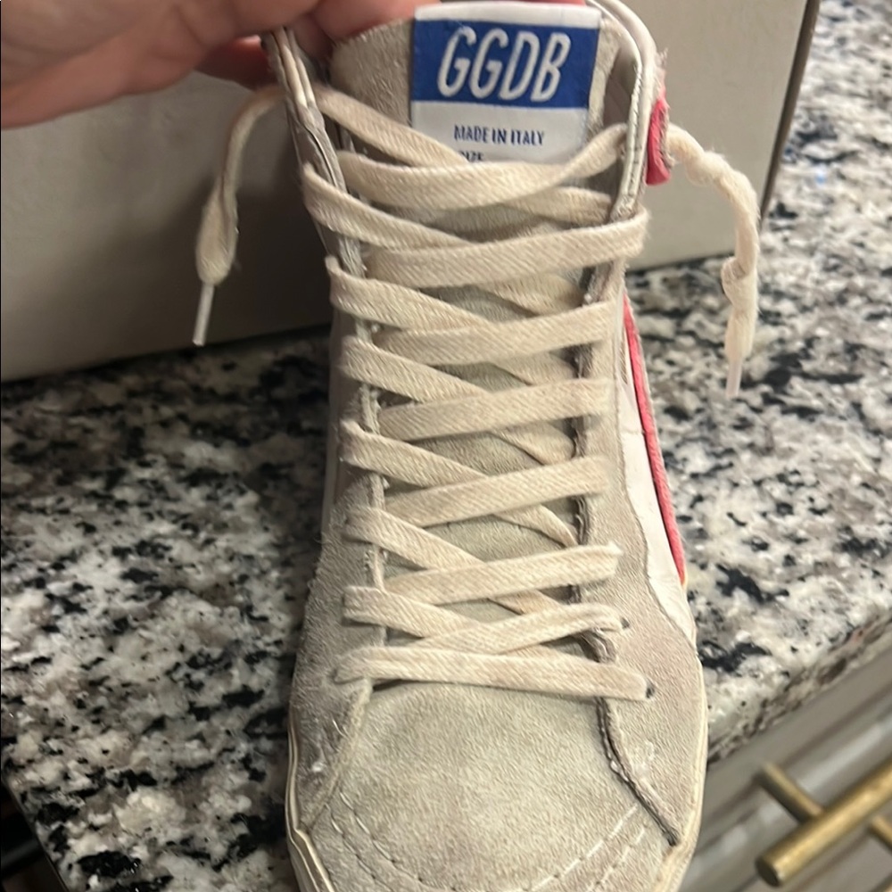 Golden Goose White and Pink Vintage High-Top Sneakers - Picture 2 of 10
